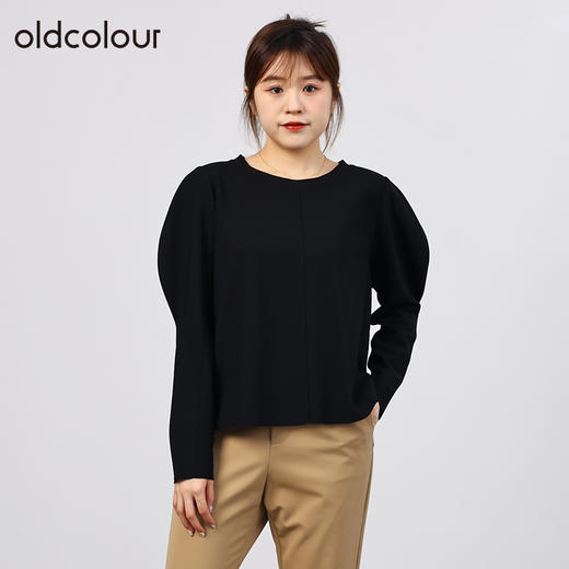 oldcolour欧珂秋商场同款泡泡袖长袖纯色简约设计感卫衣女HO35013508 商品图1