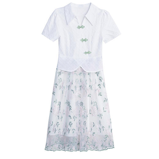 大码夏季新款，胖妹妹时尚名媛风刺绣网纱拼接假两件连衣裙AHM-lyfdm9810 商品图4