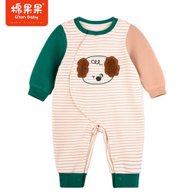 棉果果秋季新品男童可爱条纹卡通偏襟连体衣哈衣爬服连身衣M312727223453
