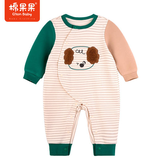 棉果果秋季新品男童可爱条纹卡通偏襟连体衣哈衣爬服连身衣M312727223453 商品图0