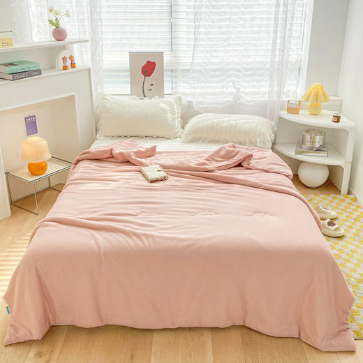 【可以“咬”的被子！华夫格夏凉被针织棉纯色夏被】手感软糯亲肤，透气贴身舒适，舒适无压力，清凉舒爽，轻盈舒适，新款春秋被夏被被芯单双人空调被 商品图1