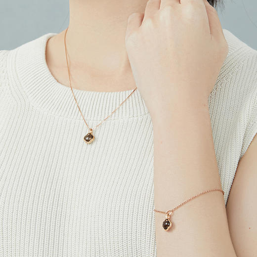 ［结·锁系列］18K玫瑰金烟晶石镶钻项坠 商品图2