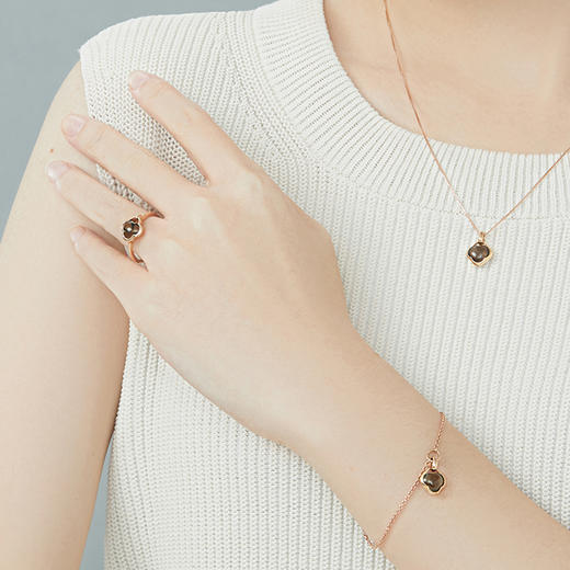 ［结·锁系列］18K玫瑰金烟晶石镶钻项坠 商品图3