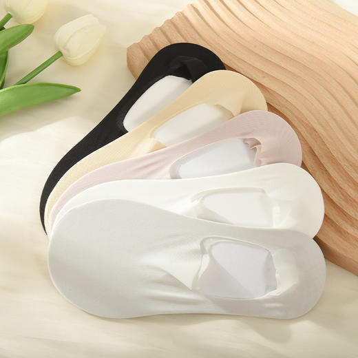 洁丽雅5双船袜女袜隐形袜棉底硅胶防滑不掉跟不勒脚袜子女短袜 商品图4