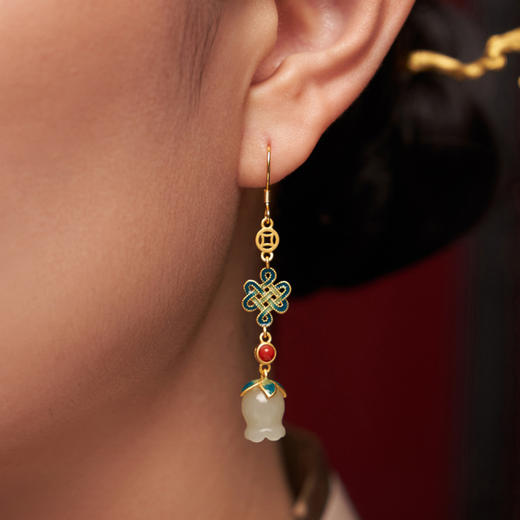 铃兰花和田玉长款耳环 商品图4