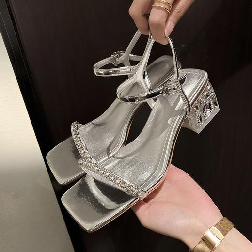 【服装鞋包】-夏季新款水晶跟一字带仙女水钻外穿ins高跟鞋 商品图0