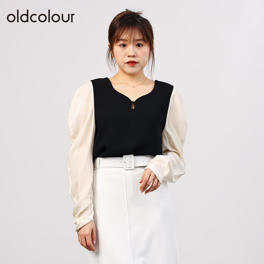oldcolour欧珂秋商场同款泡泡袖修身高级感衬衫上衣女HO35013507 商品图0