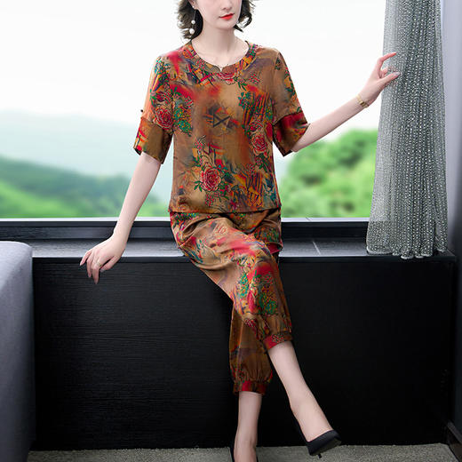 仿香云纱套装，中年妈妈气质通勤休闲时尚两件套YMR8672 商品图1