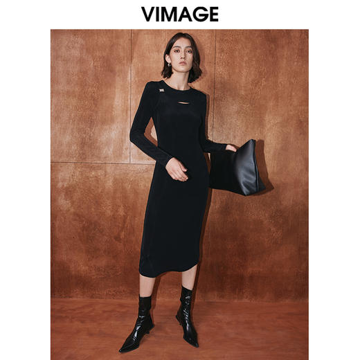 VIMAGE纬漫纪秋季新款时尚气质修身小众设计连衣裙V2007611 商品图2