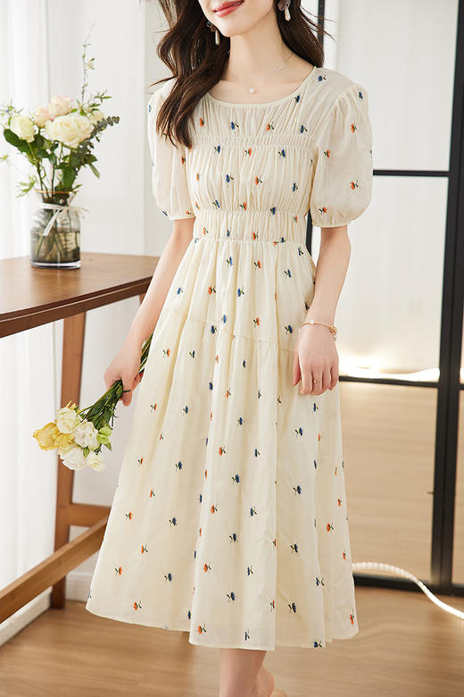 夏季新款，重工碎花刺绣韩版收腰显瘦法式初恋温柔风连衣裙HR-SSFB2751-1 商品图6