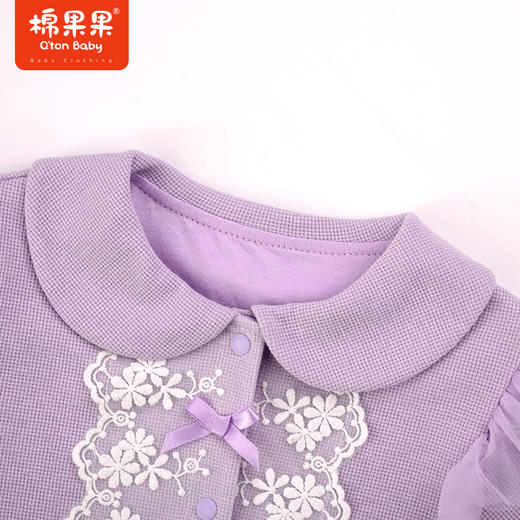 棉果果秋季新品女童华夫格柔软舒适娃娃领对开连体衣M322722223401 商品图1