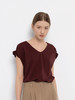 【特价清仓】女士丝光棉褶皱袖口V领T恤 商品缩略图0