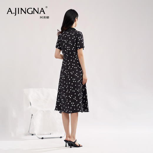 【特价款不退不换】阿菁娜高腰小蝴蝶印花优雅灵动桑蚕丝衬衫式连衣裙A27X112156 商品图2