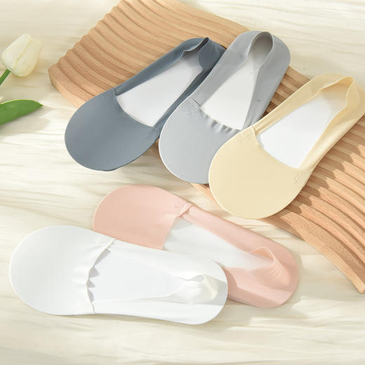 洁丽雅5双装女袜轻薄舒适耐磨硅胶防滑女士船袜防掉跟隐形袜子女 商品图2