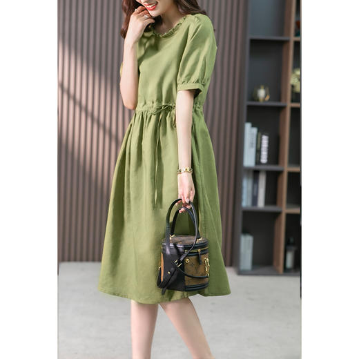 YX【现货7天】休闲减龄亚麻连衣裙女2023夏新款韩版宽松显瘦中长款a字裙子 商品图2