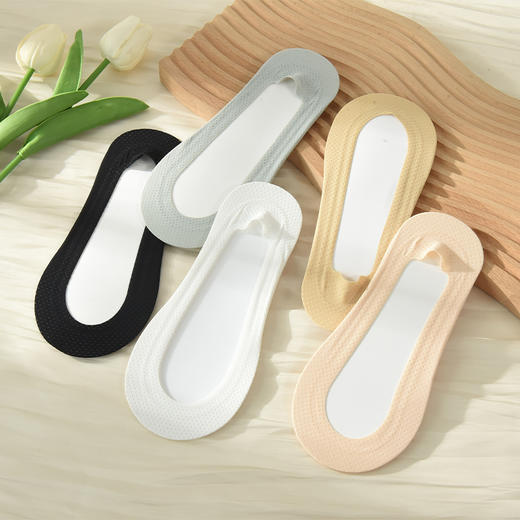 洁丽雅5双装女士船袜网眼透气棉底隐形硅胶防滑不掉跟短袜船袜女 商品图2