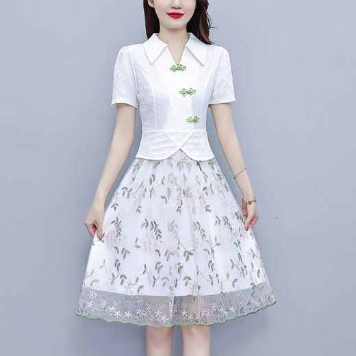 大码夏季新款，胖妹妹时尚名媛风刺绣网纱拼接假两件连衣裙AHM-lyfdm9810 商品图3