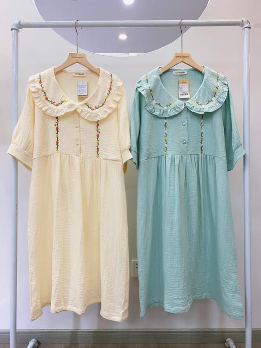 清仓！松植屋荷叶领绣花短袖睡裙全棉双层绉绉纱睡衣家居服、清仓不退换，介意者勿怕！ 商品图0