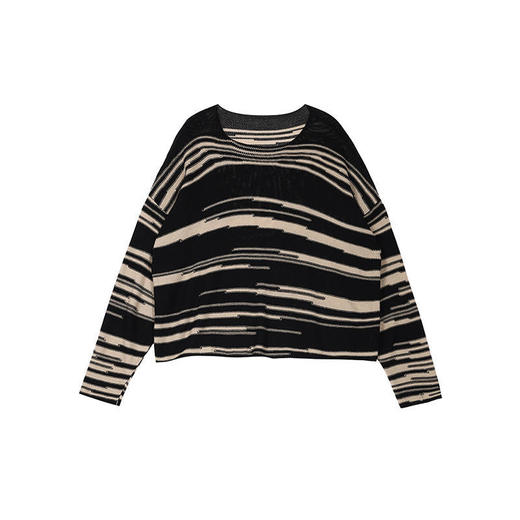 【韩系ins慵懒风条纹毛衣】2023秋冬新款 圆领宽松薄款针织套头衫 宽松版型休闲舒服 商品图4