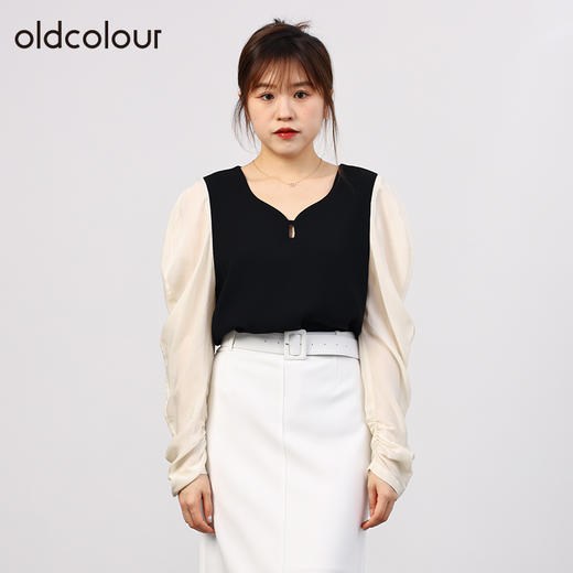oldcolour欧珂秋商场同款泡泡袖修身高级感衬衫上衣女HO35013507 商品图2