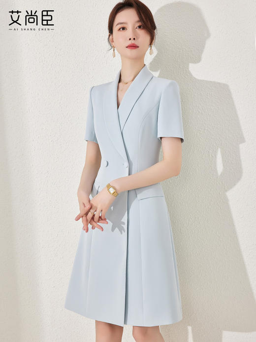 艾尚臣蓝色西装连衣裙女气质女神范夏季酒店教师演讲工作服高级感 商品图1