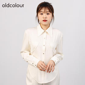 oldcolour欧珂秋商场同款翻领长袖系扣直筒棉长袖女HO35013506