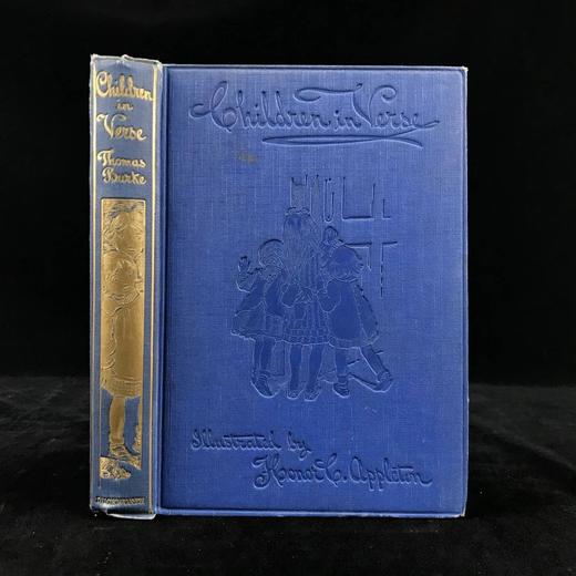 1913年 孩童诗歌集 8幅彩色手工贴图大量黑白插图 漆布精装32开 商品图0