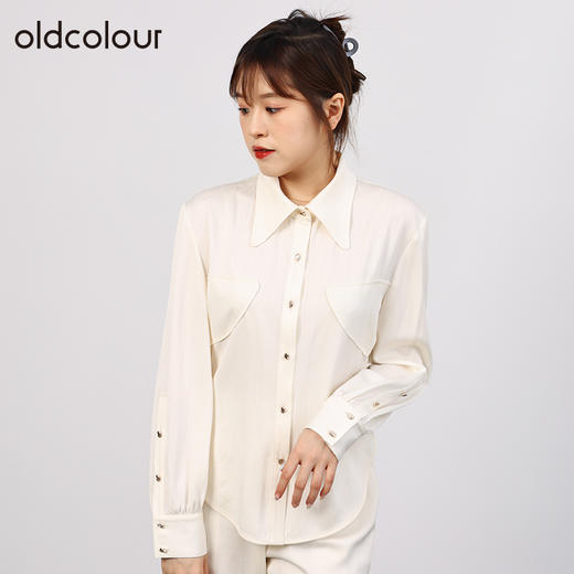 oldcolour欧珂秋商场同款翻领长袖系扣直筒棉长袖女HO35013506 商品图4