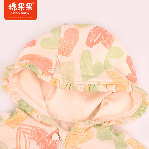 棉果果秋季新品女童满印大毛圈运动针织连帽外套M322100223432 商品图4