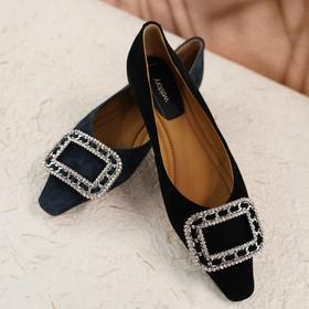 westory2023年秋季新款金属方扣尖头舒适小低跟单鞋S23CE73851