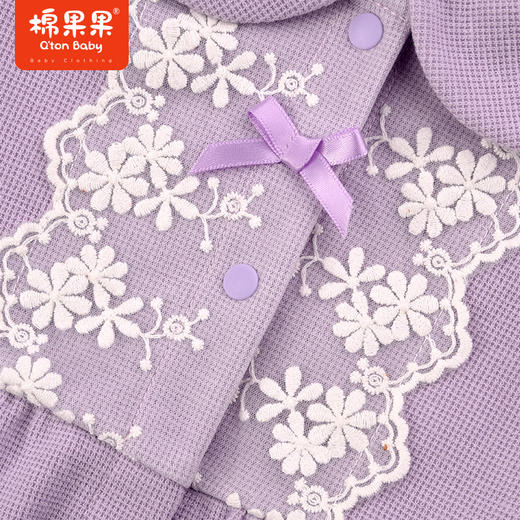 棉果果秋季新品女童华夫格柔软舒适娃娃领对开连体衣M322722223401 商品图2