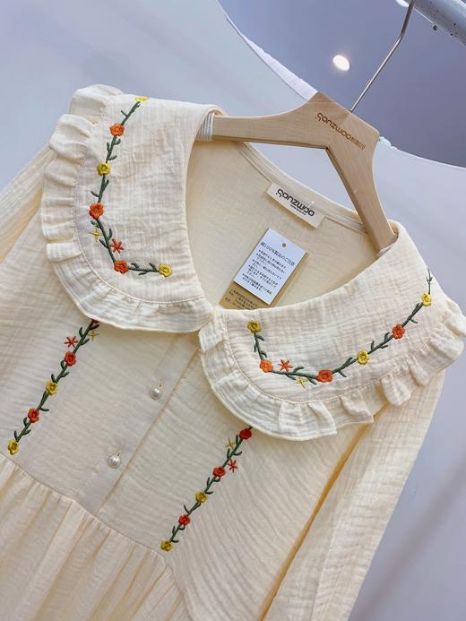 清仓！松植屋荷叶领绣花短袖睡裙全棉双层绉绉纱睡衣家居服、清仓不退换，介意者勿怕！ 商品图3