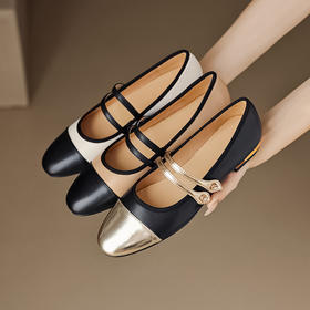 法式复古，双排扣带玛丽珍平底单鞋MLD-AA557