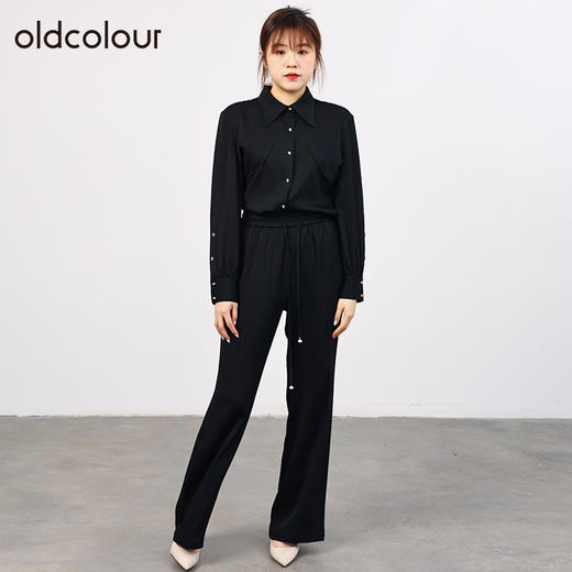 oldcolour欧珂秋商场同款翻领长袖系扣直筒棉长袖女HO35013506 商品图1
