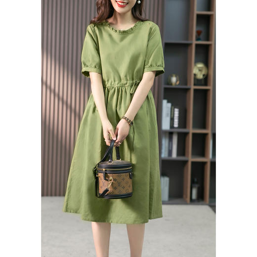 YX【现货7天】休闲减龄亚麻连衣裙女2023夏新款韩版宽松显瘦中长款a字裙子 商品图1