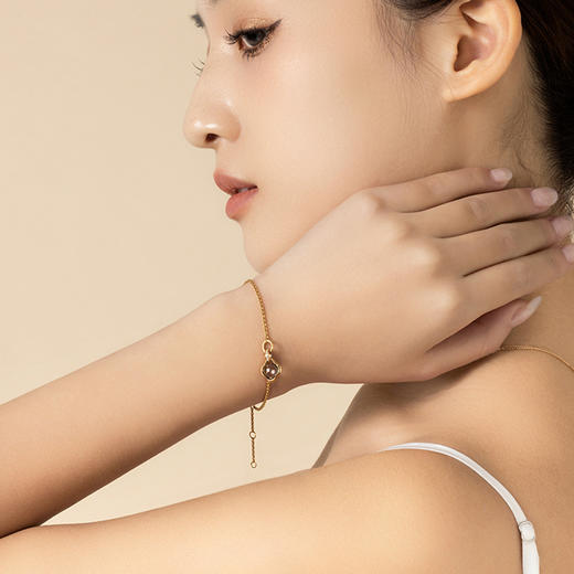 ［结·锁系列］18K玫瑰金烟晶石镶钻手链 商品图3