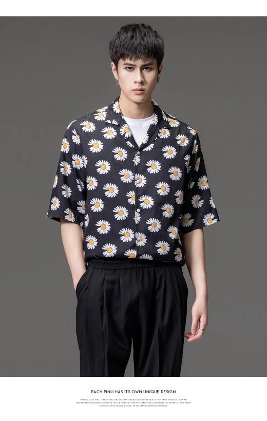 PINLI品立新款潮牌宽松印花短袖衬衫男士夏季衬衣B212613375 商品图0