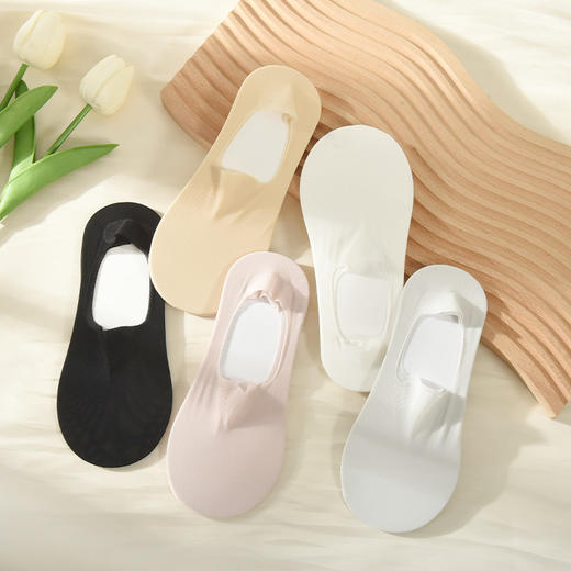 洁丽雅5双船袜女袜隐形袜棉底硅胶防滑不掉跟不勒脚袜子女短袜 商品图1