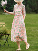 HM-S345夏季新款苎麻碎花连衣裙改良式旗袍领文艺田园风树叶印花 商品缩略图3