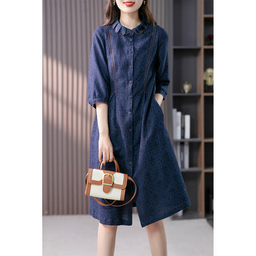 87849原形设计感复古碎花中长款裙子女2024春夏季新款气质棉麻连衣裙 商品图0