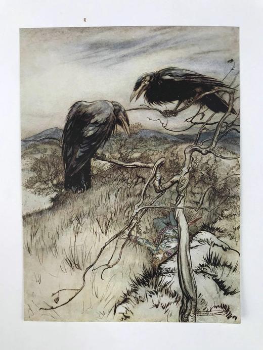 鬼才拉克姆限量签名本！1919年 英国民谣集 16幅彩色手工贴图与多幅黑白文间插图 犊皮（vellum）脊精装大16开 商品图10