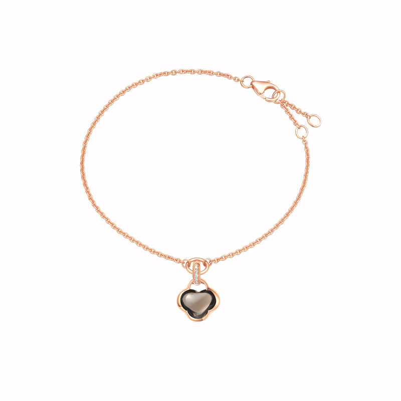 ［结·锁系列］18K玫瑰金烟晶石镶钻手链