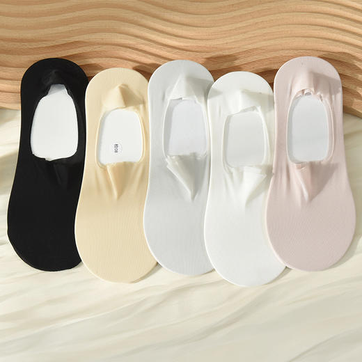 洁丽雅5双船袜女袜隐形袜棉底硅胶防滑不掉跟不勒脚袜子女短袜 商品图2