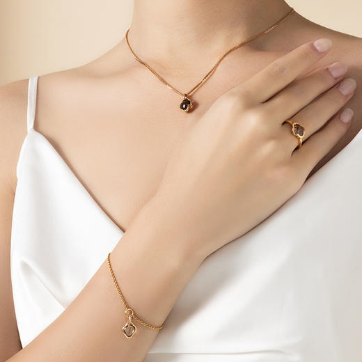 ［结·锁系列］18K玫瑰金烟晶石镶钻项坠 商品图1