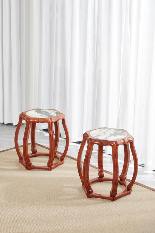 红桥红  家具严选  缅甸花梨（大果紫檀）【石面 海棠桌 七件套】 商品图4