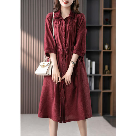 YX【现货7天】高级感五分袖连衣裙女2023夏季新款韩版收腰显瘦中长款衬衫裙 商品图4