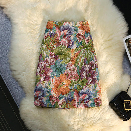 「长短两款！复古提花款」复古提花高腰半身裙女春夏小个子包臀开叉a字中长款一步裙子 商品图2