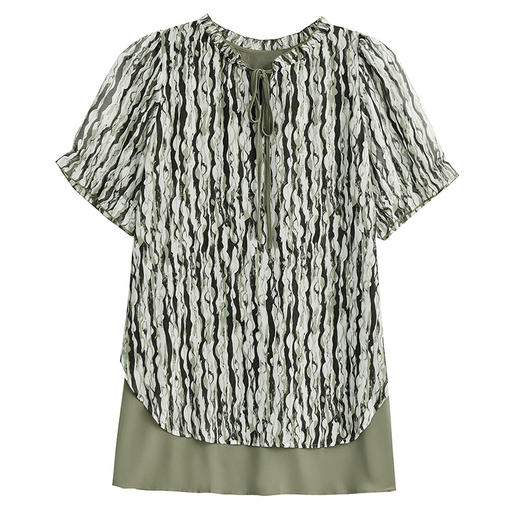 夏季加肥加大码宽松时髦碎花雪纺衫遮肉假两件上衣KQL-B41N8418 商品图4