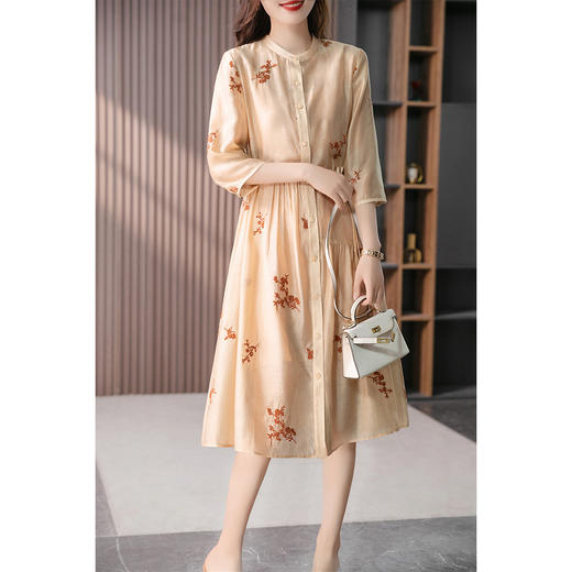 YX【现货7天】设计感立领刺绣绣花连衣裙女2023夏季新款韩版长款衬衫裙子 商品图1