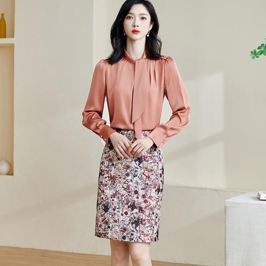 剩S/L 米思阳2024秋季新款洋气时髦提花两件套系带纽扣印花裙子套装2410 商品图0